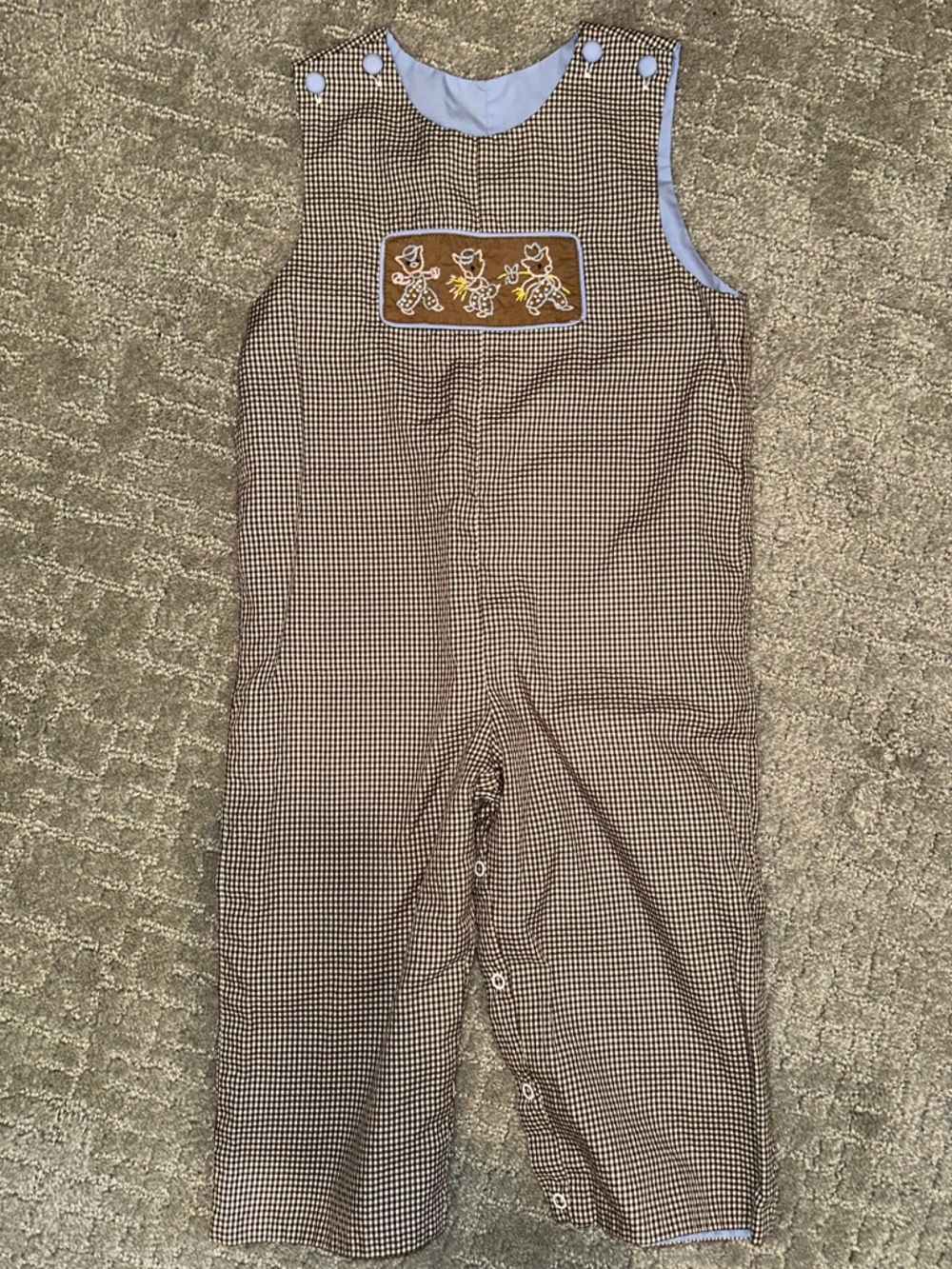 Classic Brown Gingham Boys Jon Jon Three little pigs